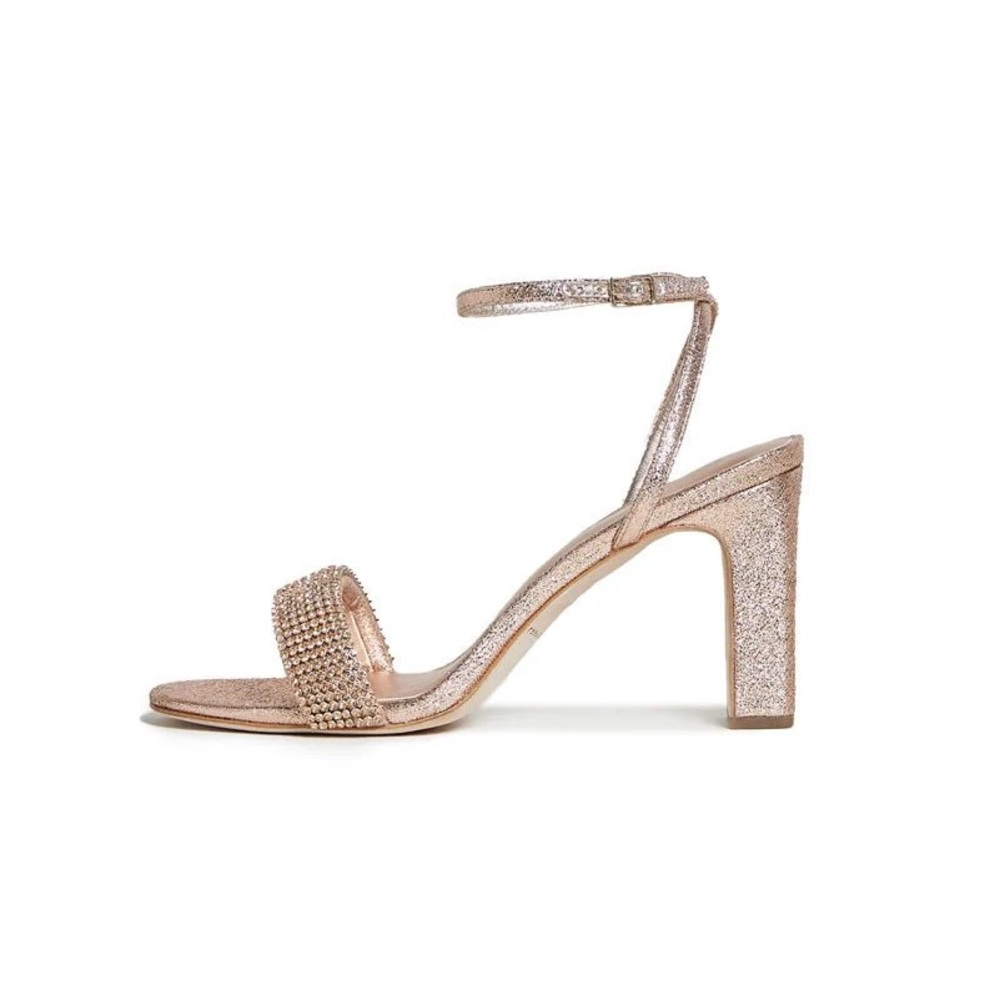 Loeffler Randall Shay Rhinestone Block Heel Ankle-Strap Sandal in Rose Gold